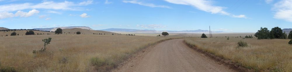 GDMBR: That far mountain range to the north is our destination for the day.